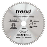 Trend Wood Mitre Craft Crosscut Saw Blade 250mm x 30mm x 72T CSB/CC25072