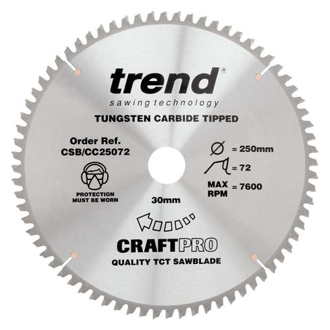 Trend Wood Mitre Craft Crosscut Saw Blade 250mm x 30mm x 72T CSB/CC25072