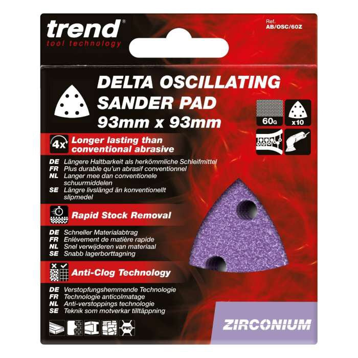 Trend Zirconium Delta Sanding Sheet 10 pc 93mm 60 grit AB/OSC/60Z