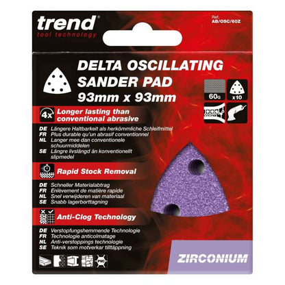 Trend Zirconium Delta Sanding Sheet 10 pc 93mm 60 grit AB/OSC/60Z