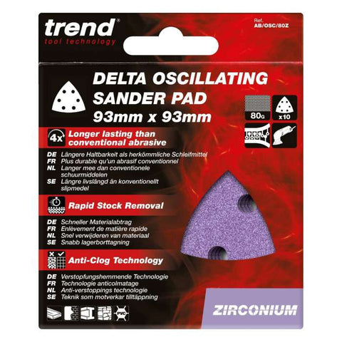 Trend Zirconium Delta Sanding Sheet 10 pc 93mm 80 grit AB/OSC/80Z