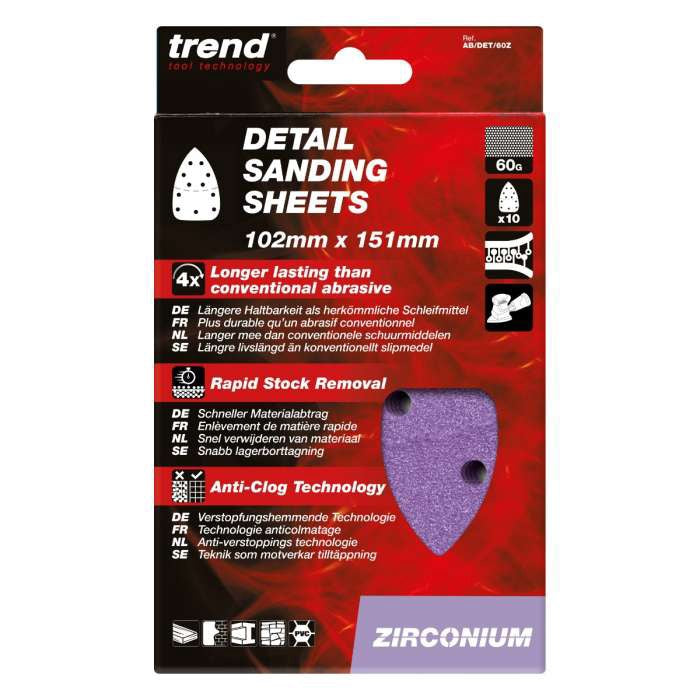 Trend Zirconium Detail sanding sheet 10pc 102mm x 151mm 60 grit AB/DET/60Z