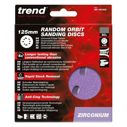 Trend Zirconium Random Orbital Sanding Disc 50pc 125mm 80 grit AB/125/80Z/B