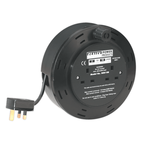 Sealey BCR10B 10m Cassette Type Cable Reel with Thermal Trip 4 x 230V