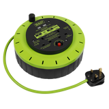 Sealey BCR10G 10m Cassette Type Cable Reel Green with Thermal Trip 2 x 230V and 2 x USB
