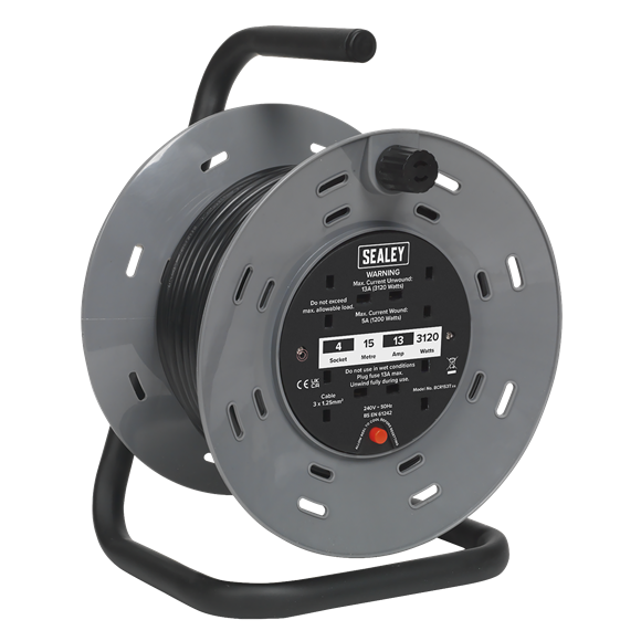 Sealey BCR25 25m Cable Reel with Thermal Trip 4 x 230V Sockets