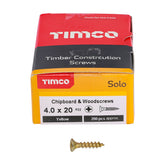 Timco 4.0 x 20mm Solo Chipboard & Woodscrews - PZ - Double Countersunk - Yellow 40020SOLOC