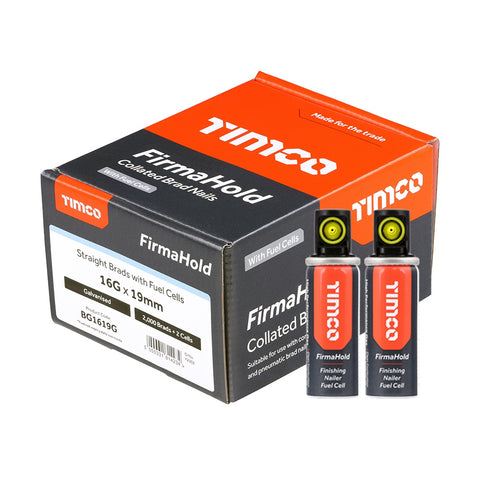 FirmaHold 19mm 16 Gauge 2000 Straight Collated Brad Nails With 2 Fuel Cells BG1619G