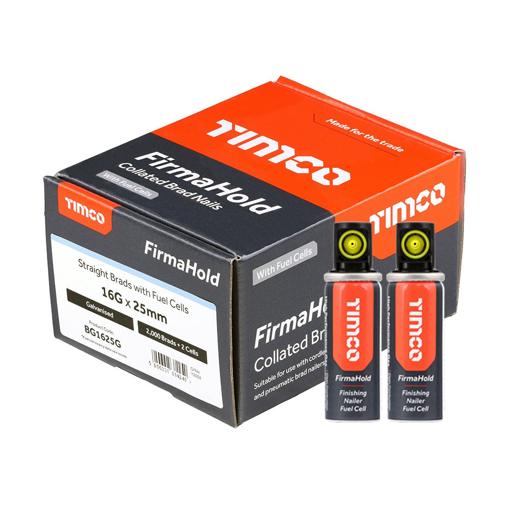 FirmaHold 25mm 16 Gauge 2000 Straight Collated Brad Nails With 2 Fuel Cells BG1625G
