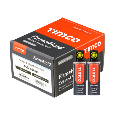 FirmaHold 64mm 16 Gauge 2000 Angled Collated Brad Nails With 2 Fuel Cells ABG1664G
