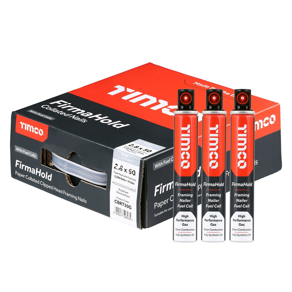 FirmaHold 50mm Galv Ring Shank Collated Clipped Head Nails With 3 Fuel Cells Pack of 3300 CFGT50G
