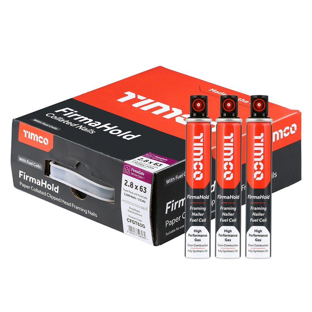 FirmaHold 63mm Galv Ring Shank Collated Clipped Head Nails With 3 Fuel Cells Pack of 3300 CFGT63G
