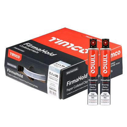 FirmaHold 90mm Bright Plain Shank Collated Clipped Head Nails With 2 Fuel Cells CBRT90G