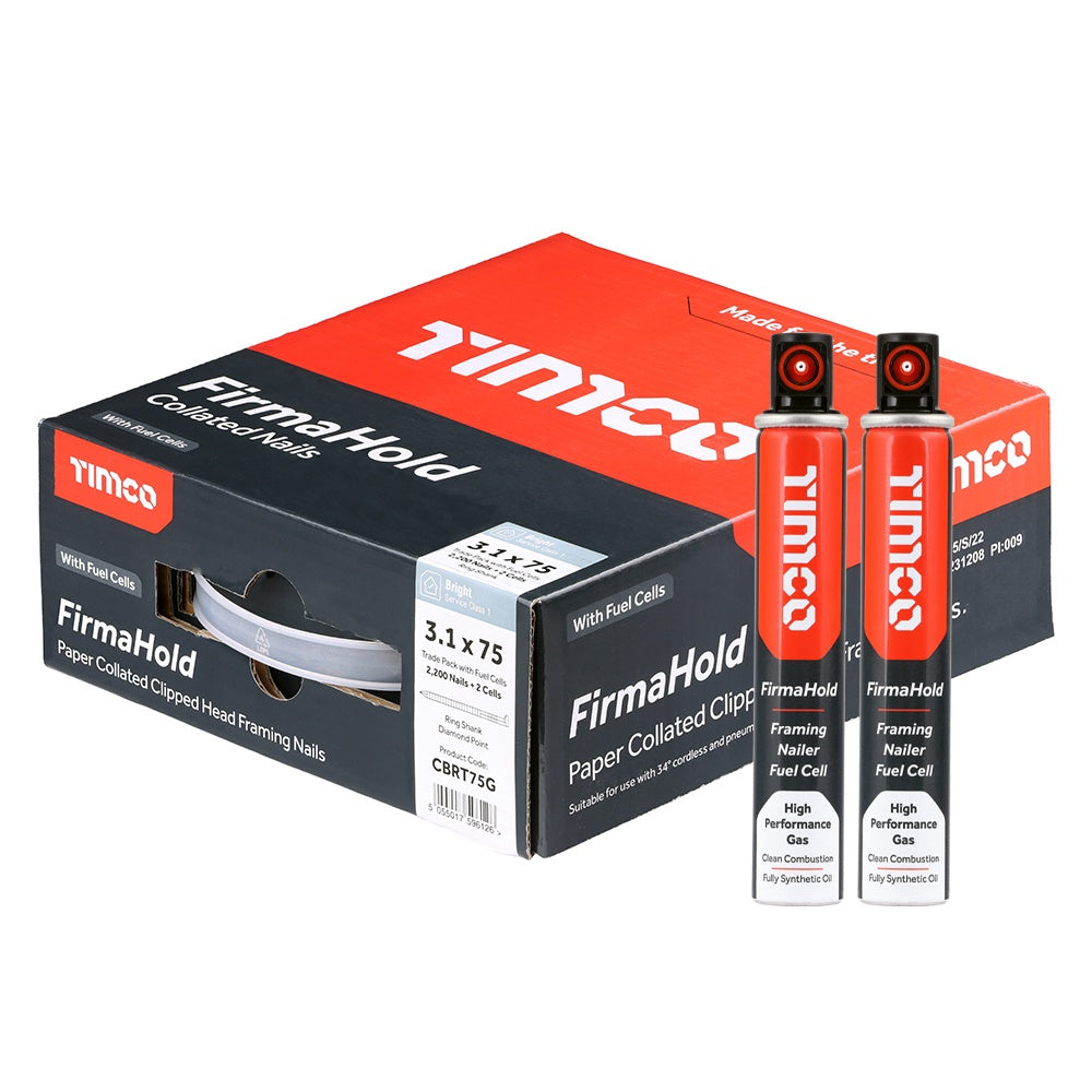 FirmaHold 75mm Bright Ring Shank Collated Clipped Head Nails With 2 Fuel Cells CBRT75G