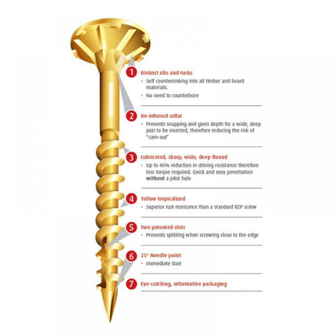 Reisser 8200S220400354 Cutter Csk Pozi Yellow Woodscrew 4.0 X 35Mm Cp (Box Of 200)