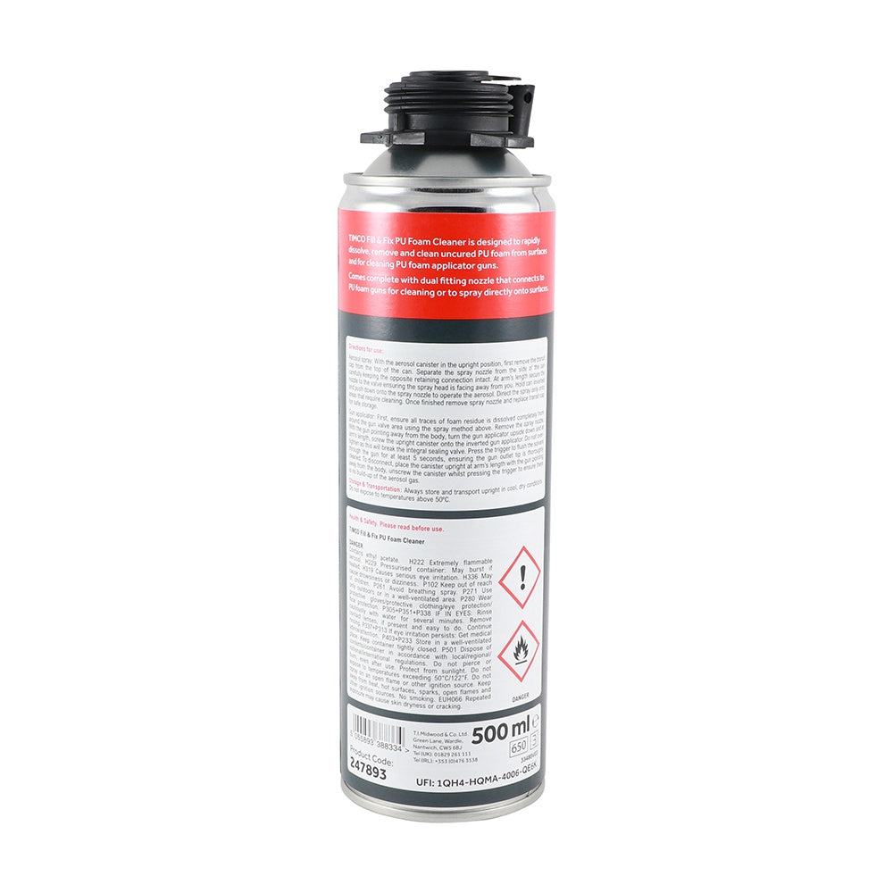 Timco PU Foam Cleaner Universal 500ml Rapid Solution Dissolve Remove 247893