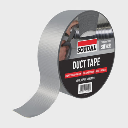 Soudal DUCT TAPE 50mm x 50m High Quality Waterproof All Purpose Cloth Tape Silver 167040