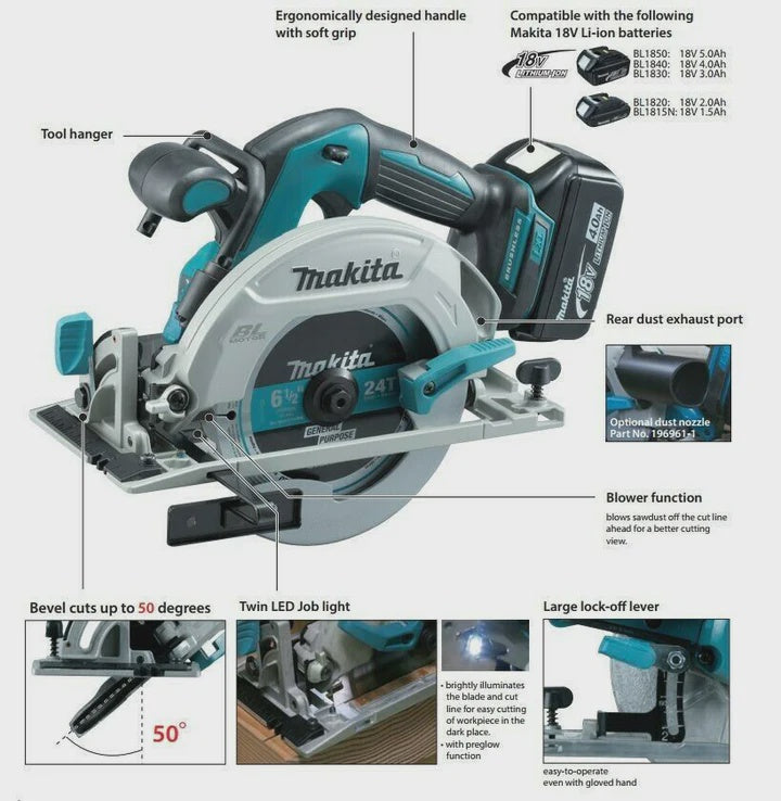 Makita DHS680Z 18V Brushless Circular Saw 165mm Body Only + Guide Rail & Adapter