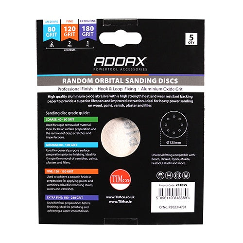 Timco Addax 150mm Mixed Random Orbital Sanding Discs Reding Discs Red 231859