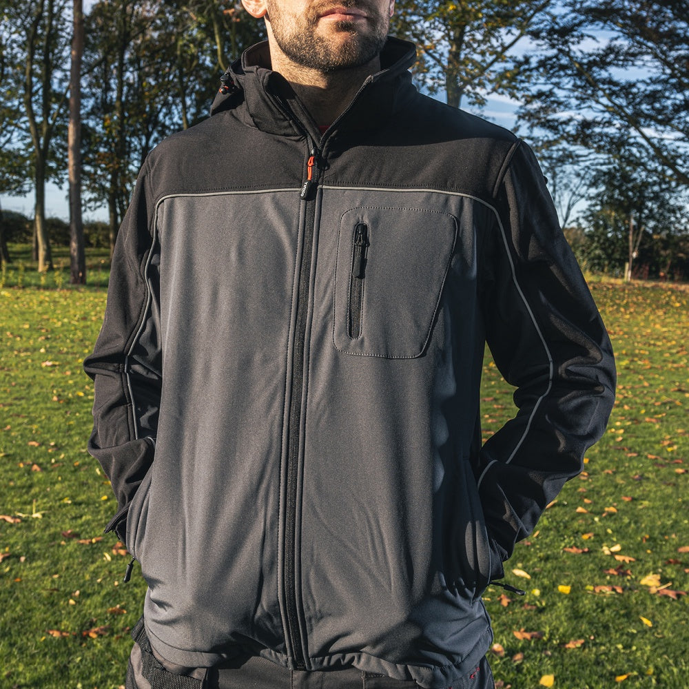 Timco Softshell Jacket Waterproof 4-way Stretch Fabric Grey/Black Large SSJ1201L