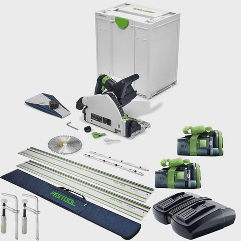 Festool TSC 55 KEB-Basic-5,0 GB 18V BL Plunge Cut Saw - 577589 With 2 x 5.0Ah Batteries, Charger & Guide Rail Kit