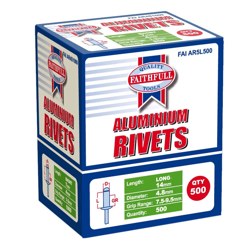 Faithful 4.8 x 14mm Aluminium Rivets Long Bulk Pack of 500 FAIAR5L500