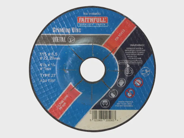 Faithfull 115 x 6.5 x 22.23mm Grinding Disc for Metal Depressed FAI1156MDG