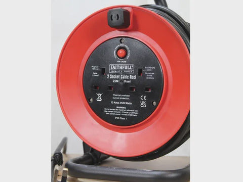Faithfull 25m 13A 2-Socket Power Plus Open Drum Cable Reel 240V FPPCR25M