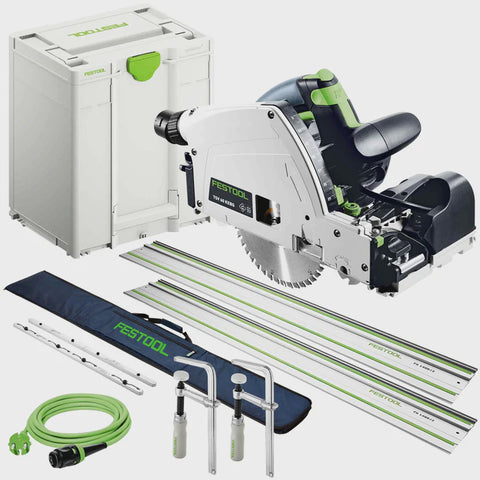 Festool TSV 60 KEBQ-Plus 230V GB Plunge-Cut Saw - 576733 With 2 x Guide Rail, Connector, Clamp & Bag