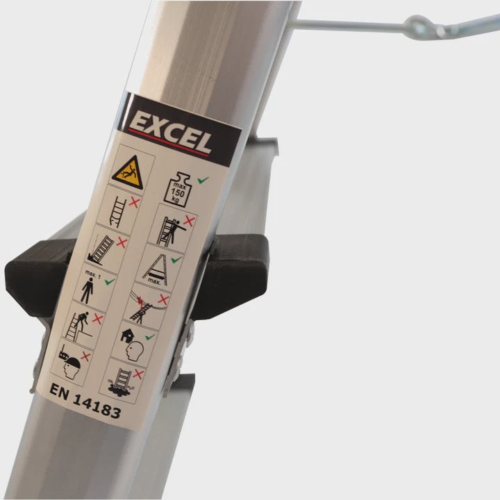 Excel Heavy Duty Fibreglass 4 Tread Ladder with 3 Step Hop Up Ladder