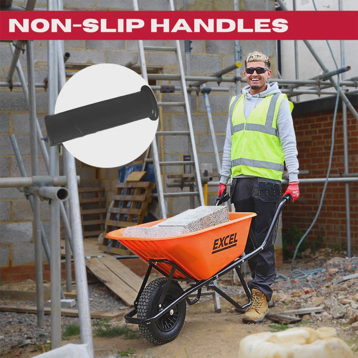 Excel Heavy Duty 100L Wheelbarrow HDPE Plastic Tray Extra Puncture Proof Wheel