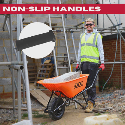 Excel Heavy Duty 100L Wheelbarrow HDPE Plastic Tray Extra Puncture Proof Wheel