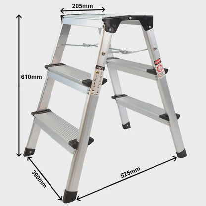 Excel Heavy Duty Fibreglass 4 Tread Ladder with 3 Step Hop Up Ladder