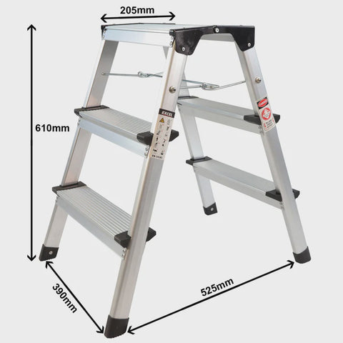 Excel Heavy Duty Fibreglass 4 Tread Ladder with 3 Step Hop Up Ladder