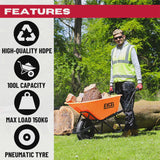 Excel Heavy Duty 100L Wheelbarrow HDPE Plastic Tray Extra Puncture Proof Wheel