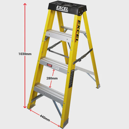 Excel Heavy Duty Fibreglass 4 Tread Ladder with 3 Step Hop Up Ladder