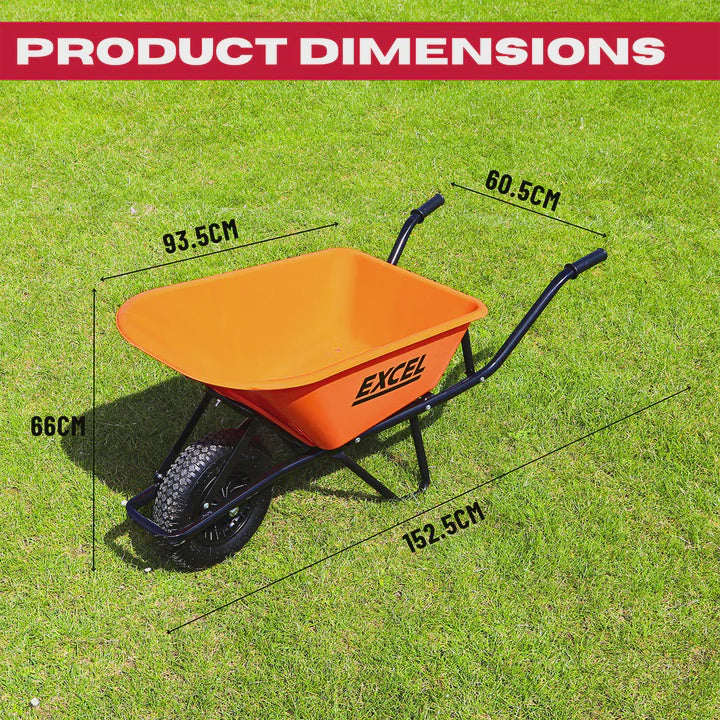 Excel Heavy Duty 100L Wheelbarrow HDPE Plastic Tray Extra Puncture Proof Wheel