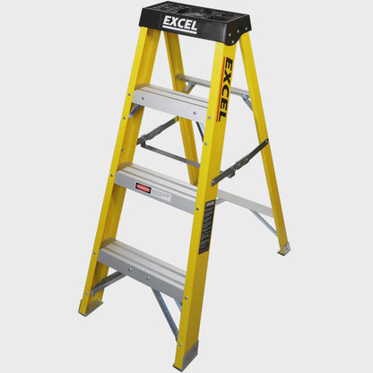 Excel Heavy Duty Fibreglass 4 Tread Ladder with 3 Step Hop Up Ladder