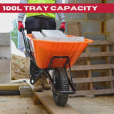 Excel Heavy Duty 100L Wheelbarrow HDPE Plastic Tray Extra Puncture Proof Wheel