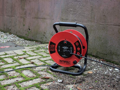 Faithfull 40m 13A 4 Socket Heavy Duty Open Cable Reel 240V (1.25mm Cable) FPPCR40240HD