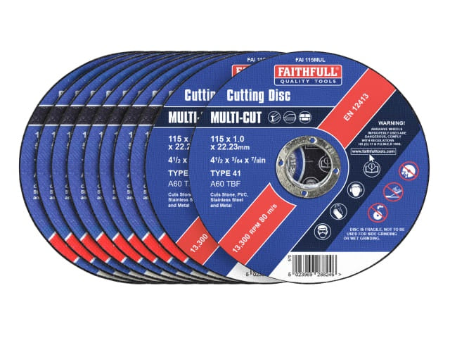 Faithfull 115 x 1.0 x 22.23mm Multi-Purpose Cutting Disc (Pack of 10) FAI11510MUL