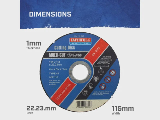 Faithfull 115 x 1.0 x 22.23mm Multi-Purpose Cutting Disc (Pack of 10) FAI11510MUL