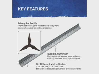 Faithfull 300mm Aluminium Triangle Scale Rule Precision Drawing FAIRULETRI