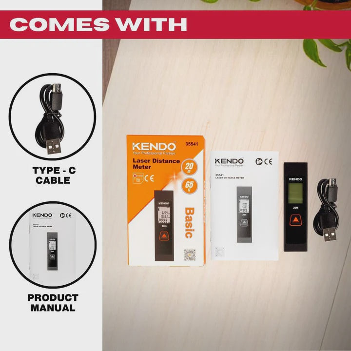Kendo 20m Laser Measure – Compact Digital Distance Meter, ±2mm Accuracy, One-Button, IP54, Pocket Size
