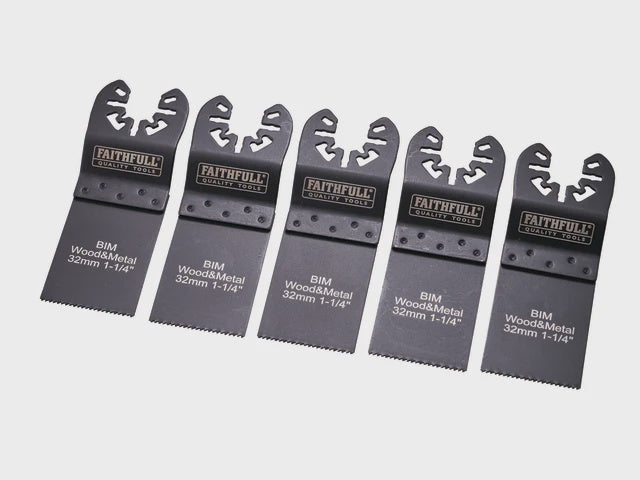 Faithfull 32mm Bi-Metal Flush Cut Wood Multi-Tool Blade Set Pack 5 XMS25MULTI5