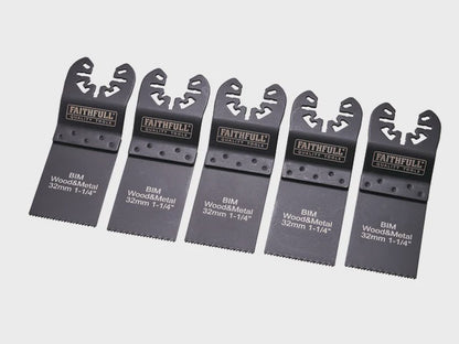 Faithfull 32mm Bi-Metal Flush Cut Wood Multi-Tool Blade Set Pack 5 XMS25MULTI5