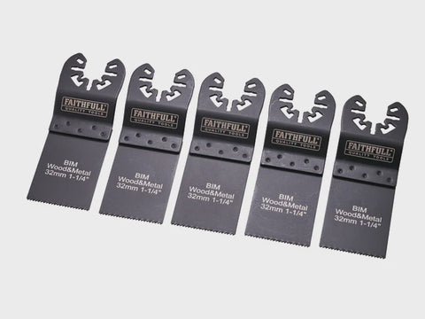 Faithfull 32mm Bi-Metal Flush Cut Wood Multi-Tool Blade Set Pack 5 XMS25MULTI5