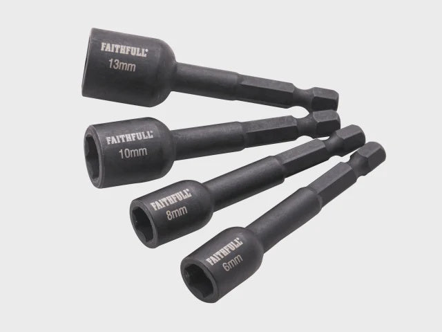 Faithfull 4 Piece 1/4" shanks Impact Nut Driver Set XMS25NUTD4