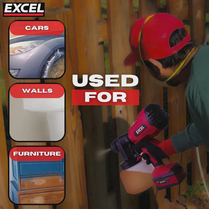 Excel 18V Cordless 1000ml Spray Gun with 1 x 2.0Ah Battery & Charger
