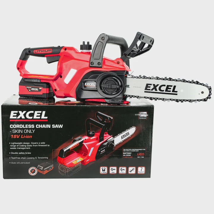 Excel 18V Chainsaw Wood Cutter 245mm with 2 x 5.0Ah Battery & Charger